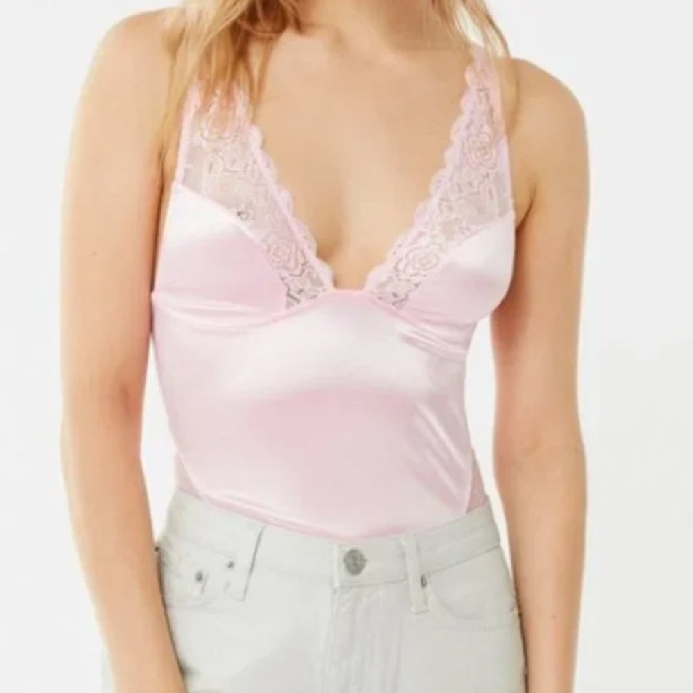 Pink Silky Laced Bodysuit